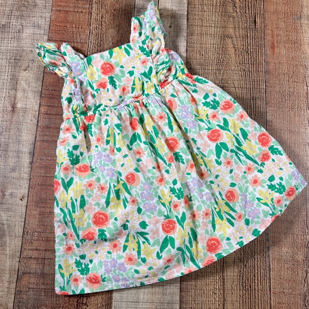 Cat & Jack White Floral Cotton Ruffle Sleeve Sun Dress Toddler Size 2T